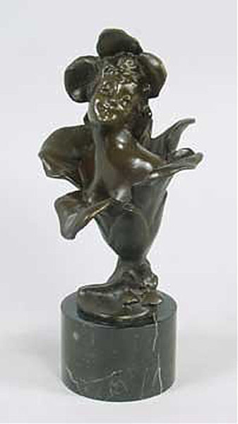 Girl In Petals Bust Art Nouveau Bronze Statue on Marble Base